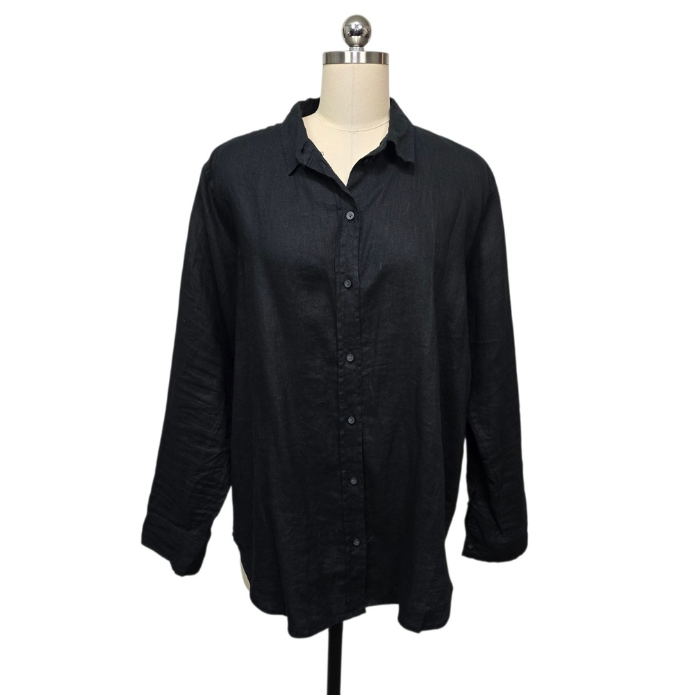 Everlane Black 100% Linen Button Down Shirt Long Sleeve Womens Size 14